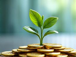 A growing plant symbolizing long-term investment growth, with coins and stocks